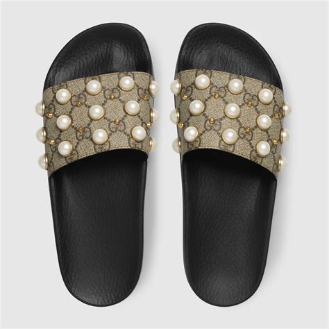 gucci pearl slides 38|all black gucci slides women's.